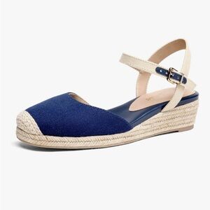Elegant Navy & Cream Espadrille Wedges